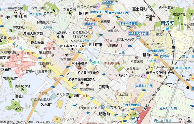 米子ほんどおりコンタクト付近の地図